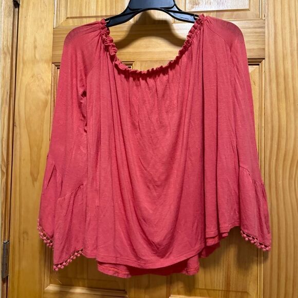 Altar'd State Vibrant Orange Gathered Blouse floral embroidered size M - Picture 2 of 6